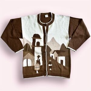 🦙Vintage 3D Cottagecore Handmade 100% Alpaca Wool Folk Cardigan Village L